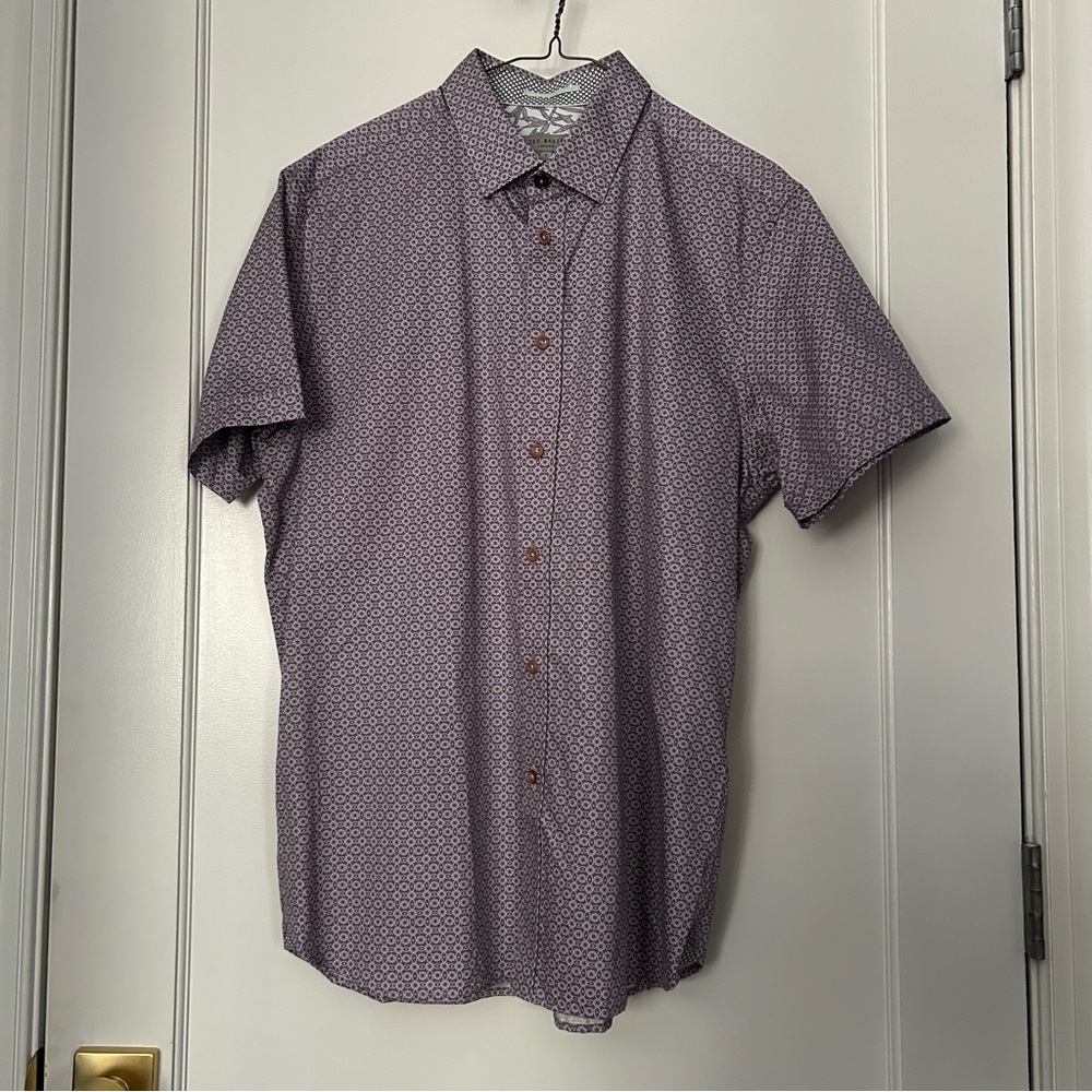 Men's Purple Short Sleeve Button-Up Shirt